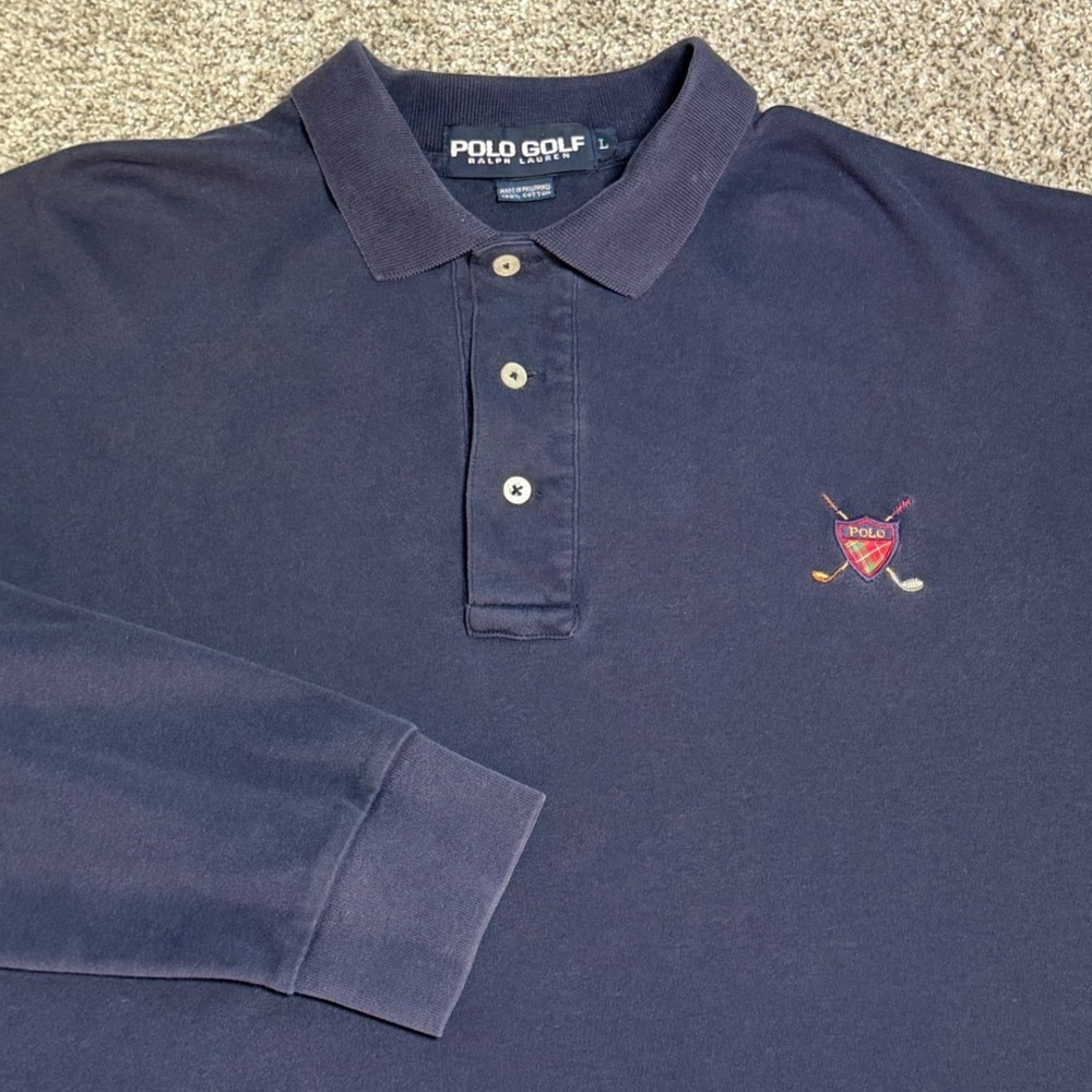 Vintage Polo Golf Ralph Lauren Men L  Long Sleeve Embroidered Logo Shield 90s